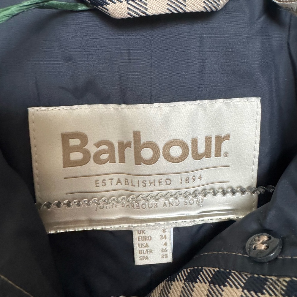 Barbour Nadine Tan and Navy  Check Trench Coat Size 4 NWT - Picture 6 of 9
